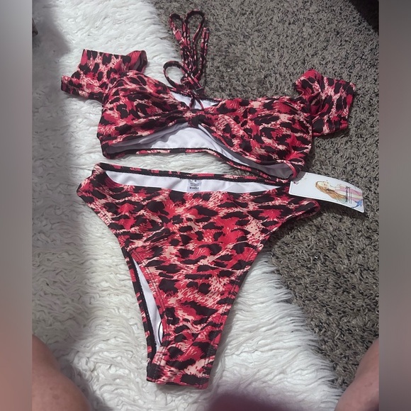 Pretty Garden Leopard Print Bikini Swimsuit Cheeky Bottoms S #6 - Picture 2 of 8